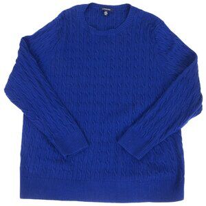 Lands End Wool Blend PLUS 3X (24w-26w) Blue Cable Knit Fisherman Sweater